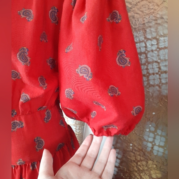 Vintage 1980's Red Paisley Print Midi Dress - Picture 10 of 16